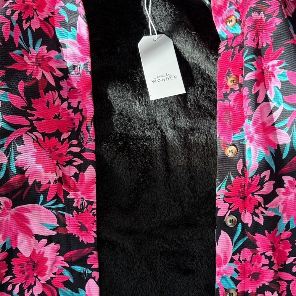 Make A Bold Statement Vibrant Floral Jacket Hot Pink Floral With Aqua Accents - Picture 8 of 8